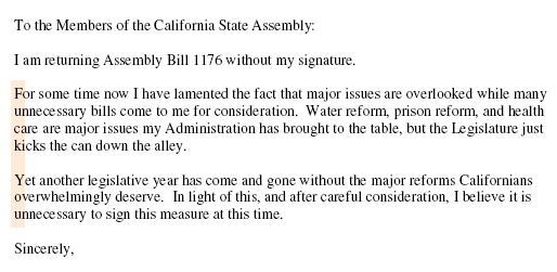 Veto Statement for AB 1176