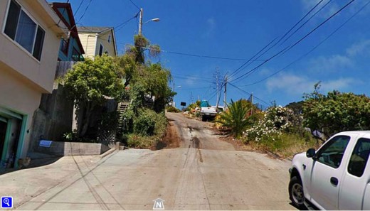 The insane driveway at the top of Bradford Street.