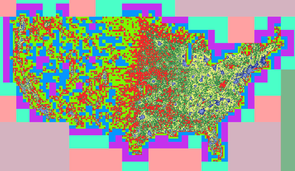 U.S Map Tiles With 1,000+ Residents