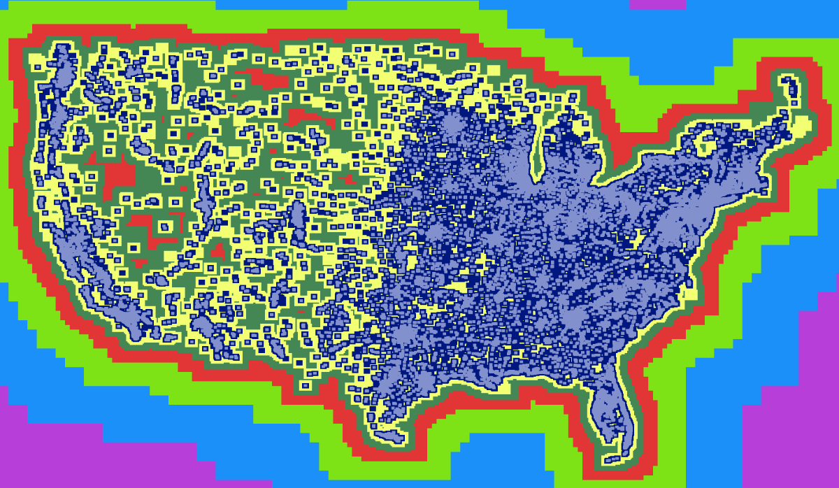 U.S. Map Tiles With 1,000+ Residents, Padded