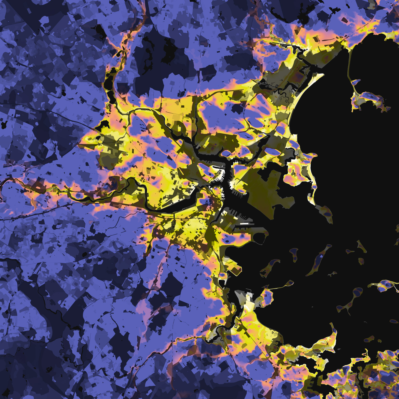 Boston, Elevation And Population Density, 2010