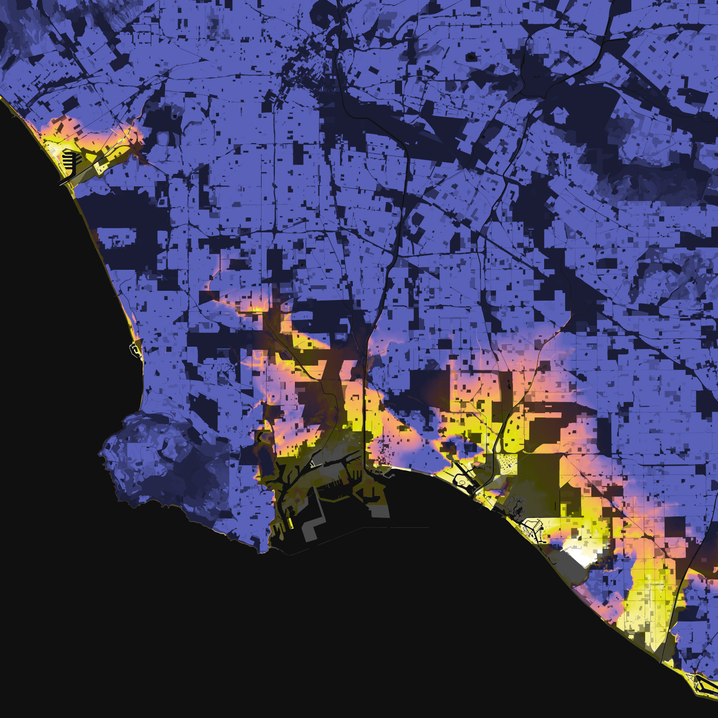 Los Angeles, Elevation And Population Density, 2010