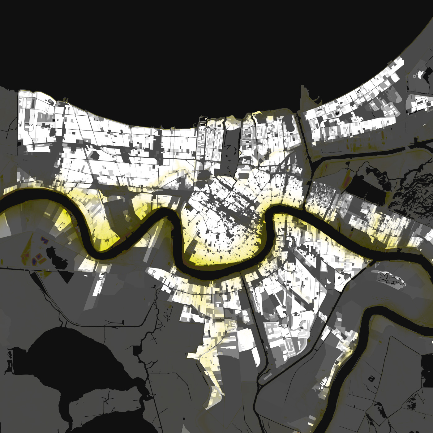 New Orleans, Elevation And Population Density, 2010