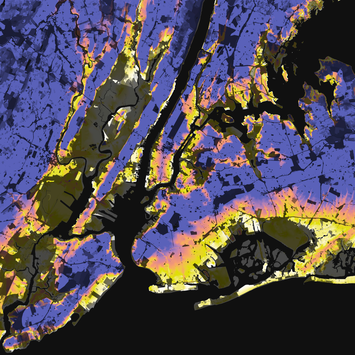 New York City, Elevation And Population Density, 2010