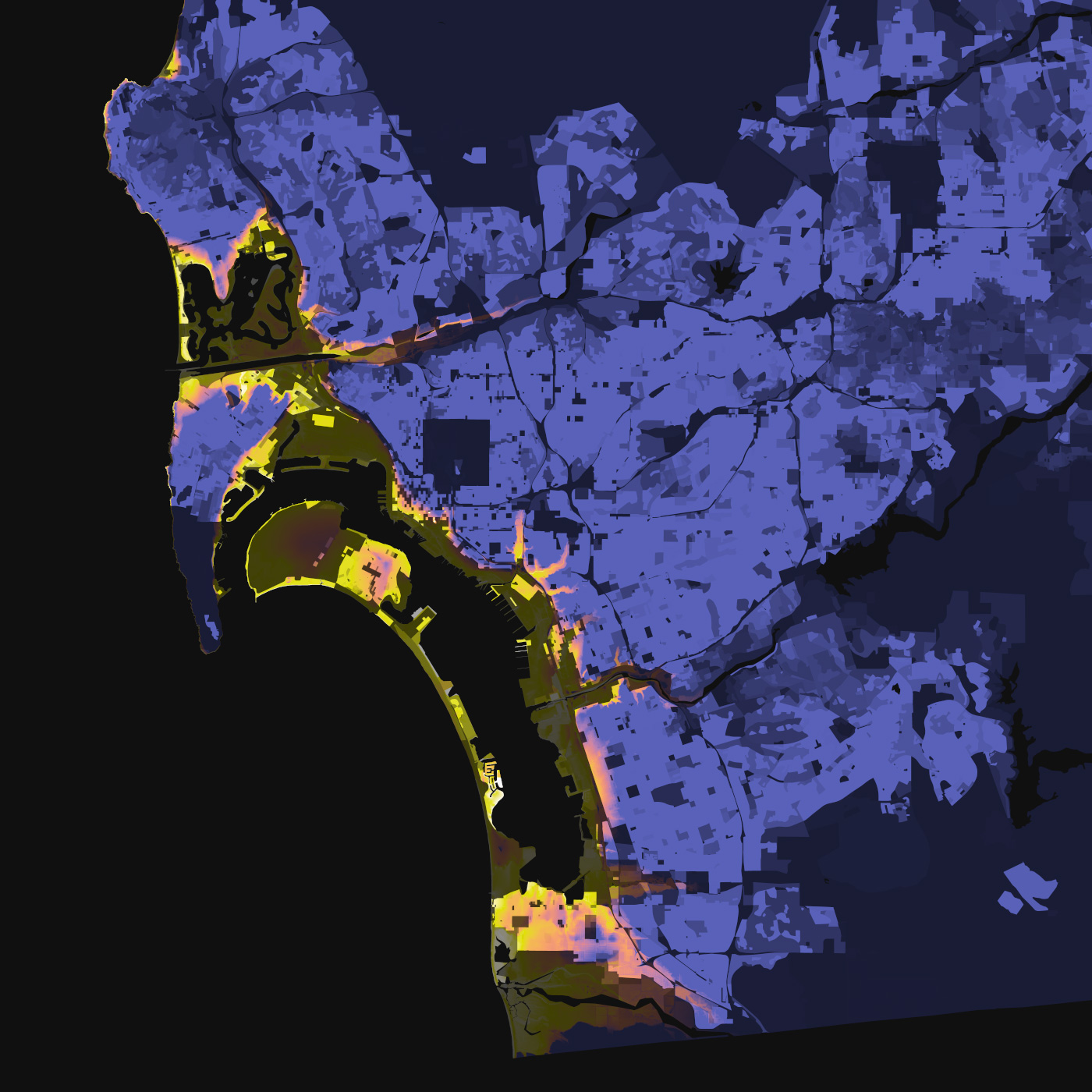San Diego, Elevation And Population Density, 2010