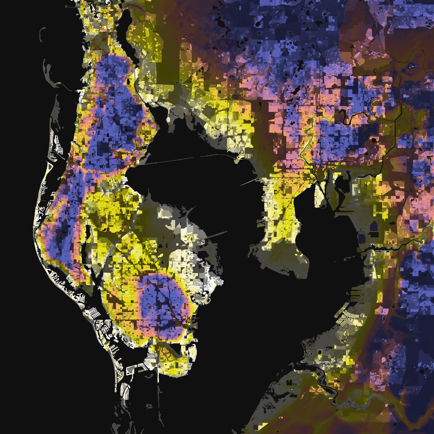 Tampa, Elevation And Population Density, 2010